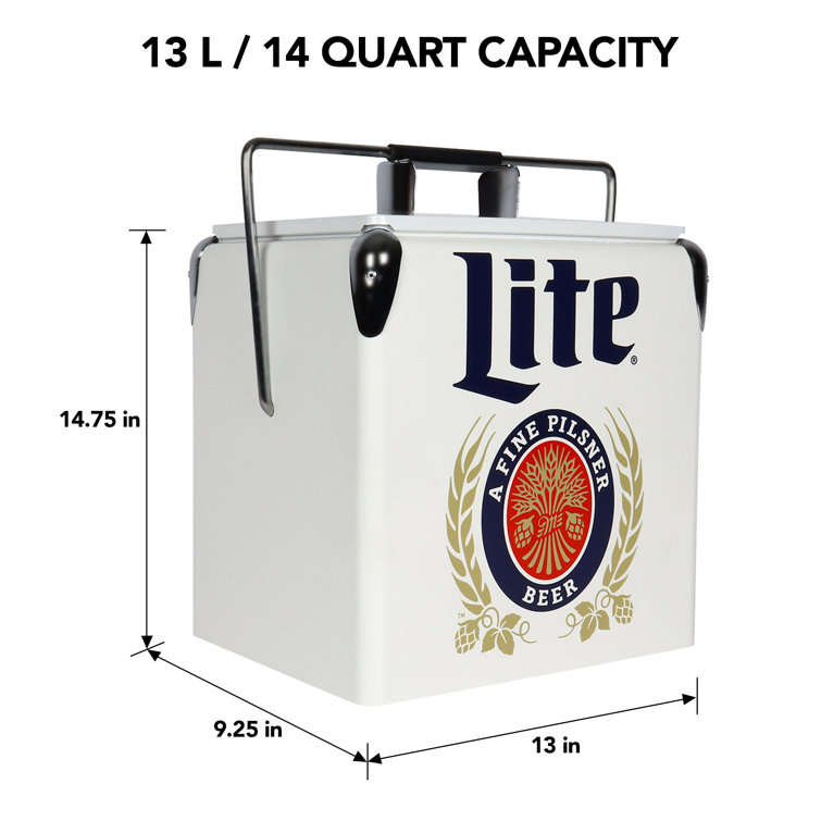 Miller Lite Retro Ice Chest Cooler with Bottle Opener 13L (14 qt), White  and Blue